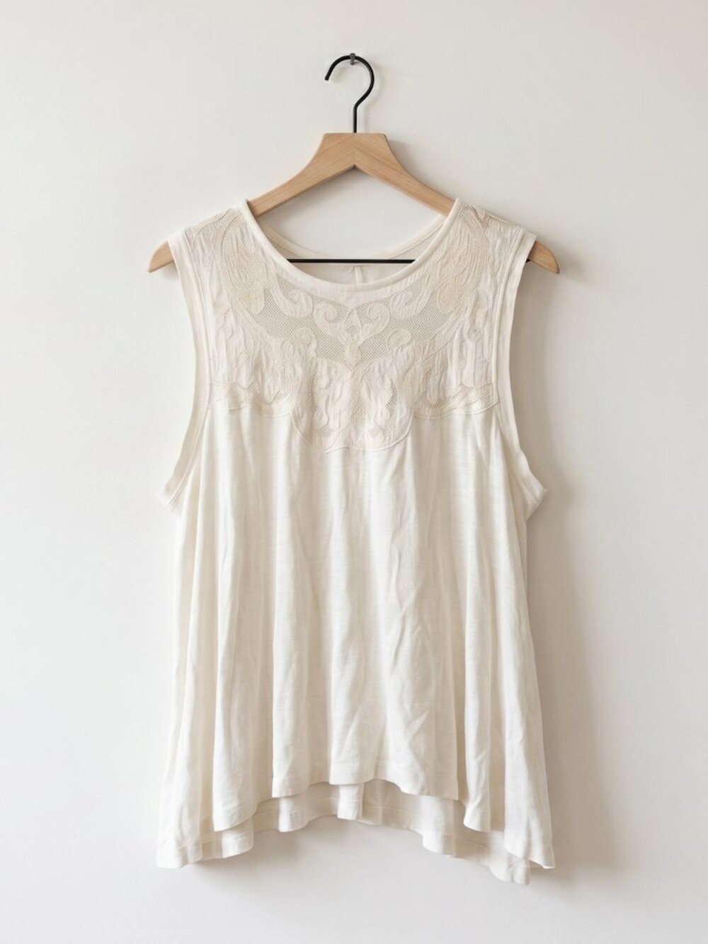 Free People Cream Embroidered Sleeveless Tank